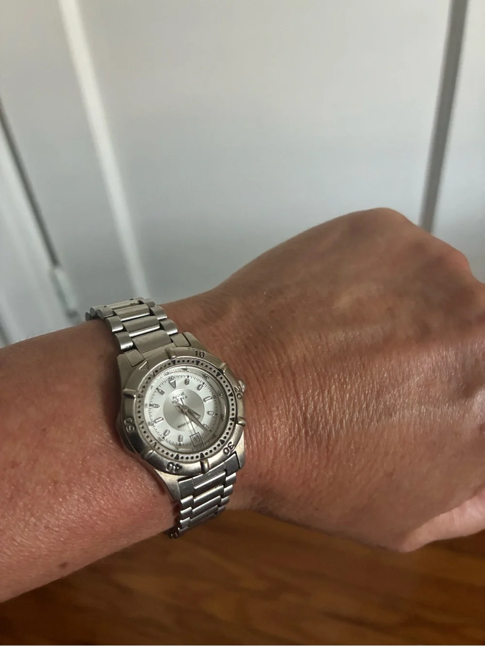 Anne Klein Silver and White Stainless Steel Women's Watch